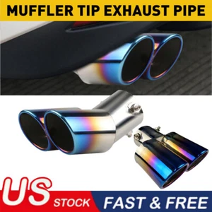 Car Rear Dual Exhaust Pipe Tail Muffler Tip Auto Accessories Replace Kit Chrome - Picture 1 of 14