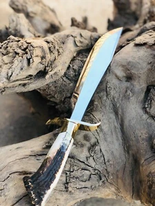 Custom Handmade Jagd Bowie Messer Bühnenhorn mit Lederscheide bestes Geschenk - Bild 1 von 9