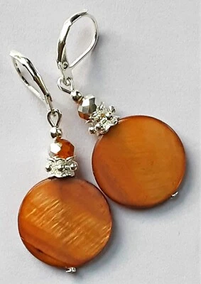 CÁSCARA DE BRONCE CARAMELO Color Plata y Ámbar CRISTAL Pendiente SP Artesanal XX Foto 1 de 4