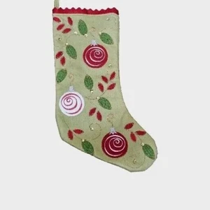 Lime Green Felt Christmas Stocking 22" applique red ornaments whimsical decor - Picture 1 of 6
