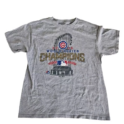 Camisa Majestic Chicago Cubs 2016 Campeones Serie Mundial Gris Algodón Talla M 10/12 Foto 1 de 4