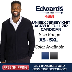 Edwards 4381 Unisex Long Sleeve Full Zip 100% Acrylic Jersey Knit Fit Cardigan - Picture 1 of 3