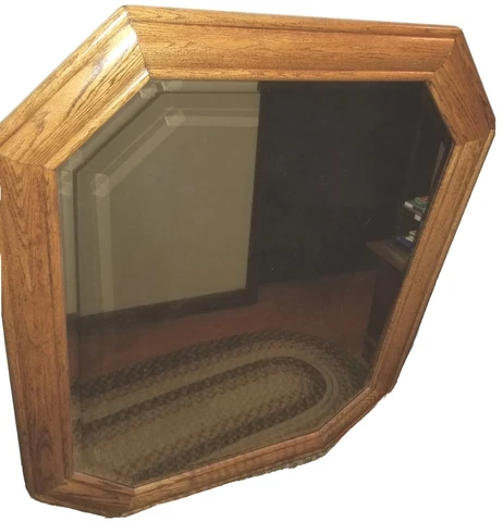 Large Oak Mirror.  Heavy.  8 sided.  All Wood back.  45 x 37 Inches Cover