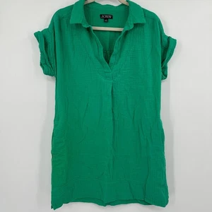 J. Crew Green Gauze Cotton Shirt Dress Tunic Size Medium Roll Tab Cuffs - Picture 1 of 10