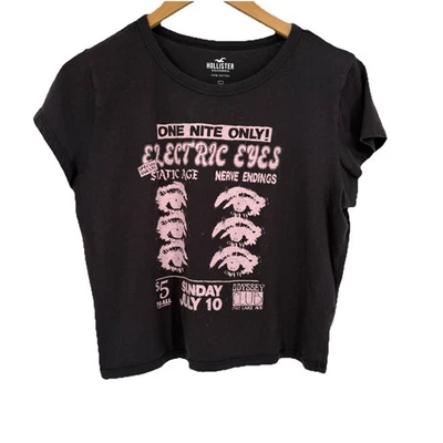 Camiseta Hollister Mujer Gráfica Bebé Grande Gris Ojos Eléctricos Concierto Retro Y2K Foto 1 de 4