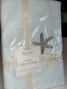 NEW Sur la Table STARFISH Table Runner 13”x72” EMBROIDERED & AQUA STRIPES SEALED - Picture 1 of 6