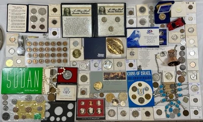 *Estate of Kareem M. Pants* Junk Drawer Lot Silver Coins Jewelry Random Stuff NR - Image 1 of 4