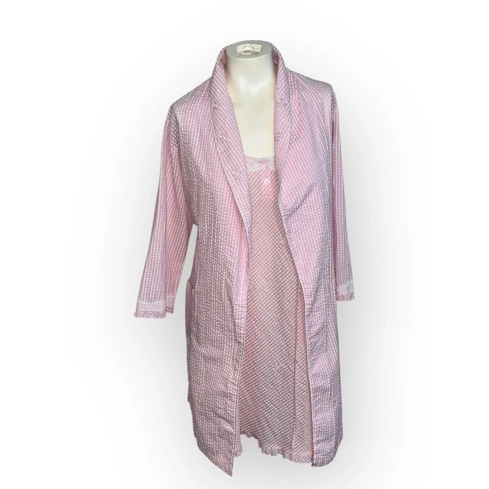 Conjunto de 2 bata y camisón Miss Elaine rosa de guinga - talla grande de polialgodón Foto 1 de 3