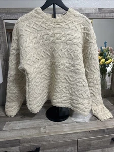 J Crew Vtg Fisherman Oarsman Chunky Sweater Wool Linen Shrunk Flawed Stains Read - Picture 1 of 19