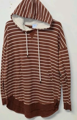 Maurices Size L Rust Burnt Orange Striped Sweatshirt Sherpa Lined Hood - Image 1 of 4