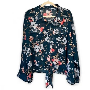 Blusa Top Adrianna Papell Verde Floral Transparente con Botones Para Mujer 1X Otoño - Imagen 1 de 10