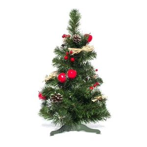 Ukrainischer Weihnachtsbaum mit Tischplatte und Strohschleifen, Äpfeln & Tannenzapfen 20 cm - Bild 1 von 5