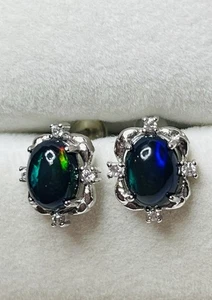925 Sterling Silver Natural Ethiopian Rainbow Black Opal Stud Earrings 3 TWC - Picture 1 of 10