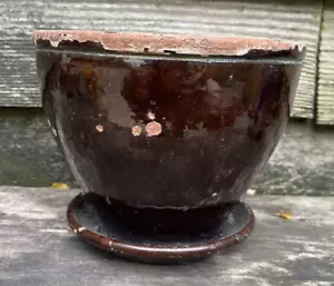 Antique Redware Flower Pot Planter Late 1800s Peabody Mass Pottery Crock Paige - Picture 1 of 21