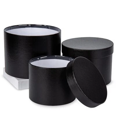 Black Gift Box Round Gift Boxes with Lids Set of 3 Nesting Gift Boxes for Pre... - Image 1 of 4