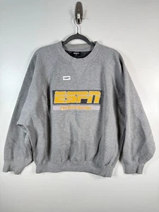 Vtg ESPN Men Spell Out Logo Sports Center Fleece Sweatshirt Gray Sz Medium 25x26 - Picture 1 of 8