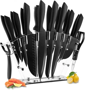 Set coltelli da cucina in acciaio inox ad alto tenore di carbonio 19 pezzi neri tutto in uno con blocco - Foto 1 di 3