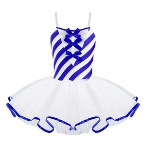 Girls Christmas Candy Striped Print Fancy Costumes Sequins Leotard Tutu Dress - Picture 1 of 55