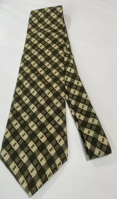 Guess Silk Tie Green Beige Geometric 3.75" x 58" Vintage - Image 1 of 4