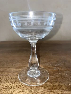 Vintage Etched Liqueur Cordial Glasses Roman Greek Key & Stars Boston Sandwich - Image 1 of 4