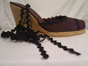 Women's Vtg COLIN STUART Brown Canvas Espadrille Wedge Lace-Up Sandals Sz-? f341 - Picture 1 of 11