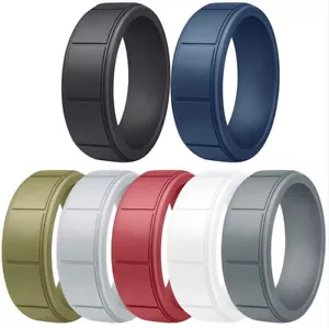 Silicone Rubber Wedding Square Band Ring Flexible Comfortable Work Sport Gym 8MM - Picture 1 of 11