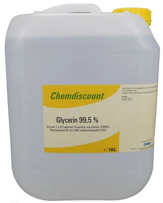 CHEMDISCOUNT 10Liter Glycerin E422 Glyzerin 99,5% Pharmaglycerin PH. EUR. DAB rein pfl.