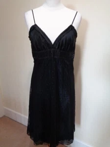 POLECI BLACK SHEER AND SILK DRESS WITH SPOT AND BEAD DETAIL - SIZE 10 - Picture 1 of 7