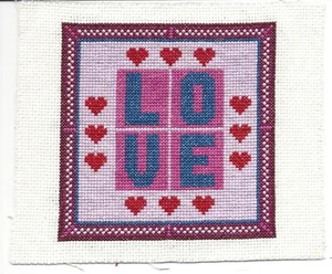 Completed LOVE Finished Cross Stitch - 5" x 5" - Picture 1 of 1