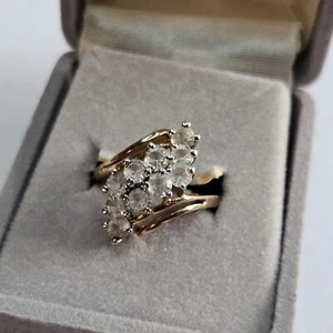 Vintage 14K HGE galvanisierter Gold Cluster Ring funkelnde Zirkonia - Bild 1 von 6