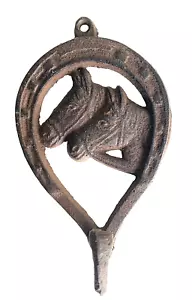 Horse Wall Hook Horseshoe Coat Hanger Cast Iron Rustic Western Decor - Picture 1 of 3