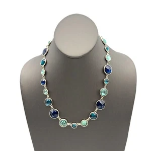 Dana Buchman Silver Tone Shades Of Bluegreen Faceted Acrylic Rhinestone Necklace - Picture 1 of 12