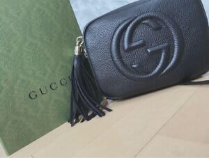 GUCCI Soho Disco Bag Black Shoulder bag Tassel Camera bag Crossbody bag Leather