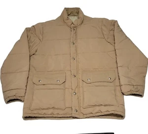 Vintage Golden Bear Puffer Jacket Mens Large Tan Retro Jacket FREE SHIPPING - Picture 1 of 8