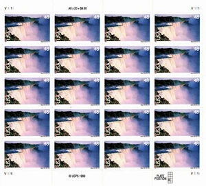 USA 1999 NIAGRA FALLS NATIONAL PARK NY 48 CENT AIRMAIL 20 STAMPS SHEET MNH - Picture 1 of 4