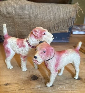 Vintage Japan Celluloid Pair Of Fox Terrier Dogs - Picture 1 of 10