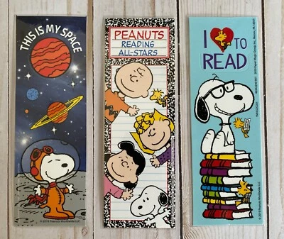 Set Of 3 Snoopy Woodstock Peanuts Laminated Bookmarks Reading Space All Stars - Image 1 of 4