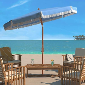 Outdoor Collection Estonia Light Blue 6.5-Foot Fringe Tilt Beach Umbrella - Picture 1 of 3
