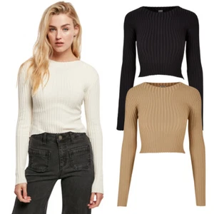 Urban Classics Ladies Cropped Rib Knit Twisted Back Sweater Women Pullover - Picture 1 of 28