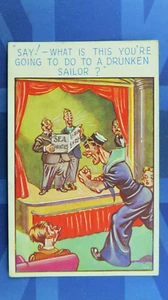 Saucy Comic Postcard 1930s Theatre Royal Navy Drunken Sailor Tattoo SEA SHANTIES - Picture 1 of 2