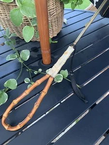ANTIQUE VINTAGE UMBRELLA BLACK BAMBOO BAKELITE HANDLE~BRASS TIP~GORGEOUS*MUSTSEE - Picture 1 of 12
