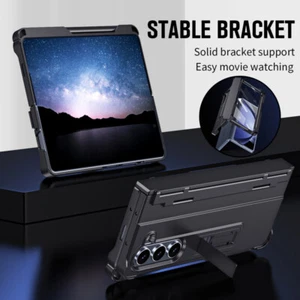 For Samsung Galaxy Z Fold5 Armor Hybrid Tempered Glass Holder Case Cover + Pen - Picture 1 of 13