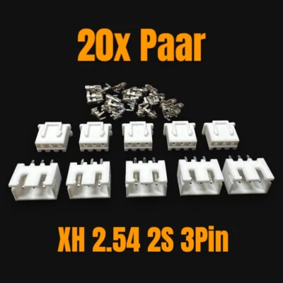 ✅ 20 Paar 2S 3Pin JST-XH Balancer XH Stecker Set Male Female Lipo Akku Crimp RC - Bild 1 von 4