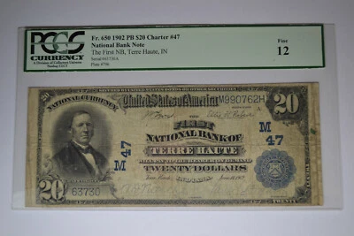  Terre Haute, IN - $20 1902 Plain Back Fr. 650 The First NB Ch. # (M)47.  PCGS  - Image 1 of 2