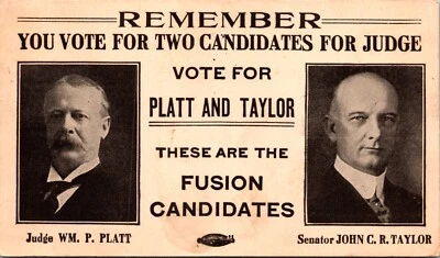 New York City NY  The Fusion Candidates for Judge Platt & Taylor 1915 Postcard - Image 1 of 2
