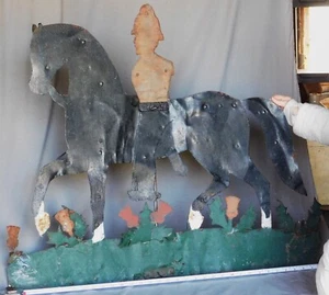 Antique sheet metal iron weathervane cutout horse rider painted soldier ca. 1900 - Picture 1 of 7