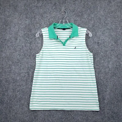 Nautica Tank Top Womens M Medium Green Striped Collared Sleeveless Preppy Casual — 第 1/4 张图片