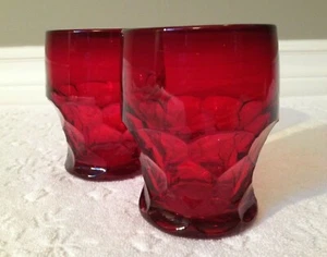 VINTAGE New Martinsville-Viking Glass; TWO Georgian-RUBY 9-oz Flat-Tumblers - Picture 1 of 12