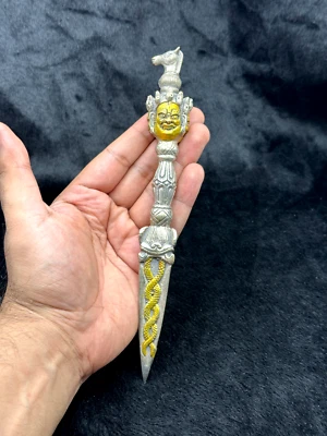 Vintage Tibet Buddhism Silver Dorje Vajra Phurba Dagger Horse Elephant Statue - Image 1 of 4