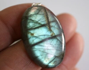 GOLDJUNGE69 GW ANHÄNGER * LABRADORIT  OVAL  33,5x22mm ca 42ct TÜRKISBLAU + 925 S - Bild 1 von 4